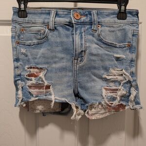 American Eagle Outfitters Light Blue Distressed Denim Shorts